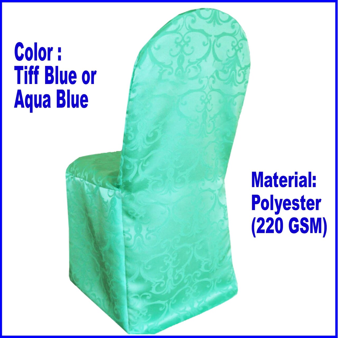 1 Piece Aqua Blue Versailles Damask Jacquard Polyester Banquet Chair Cover